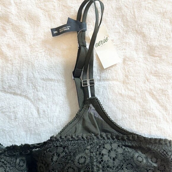 NWT Aerie Dark Green Real Power Wireless Push Up Joy Convertible Lace Bra - 36C - Picture 2 of 7